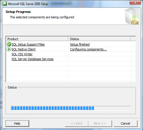 Quá trình cài đặt cơ sở dữ liệu SQL Server 2005 đang diễn ra