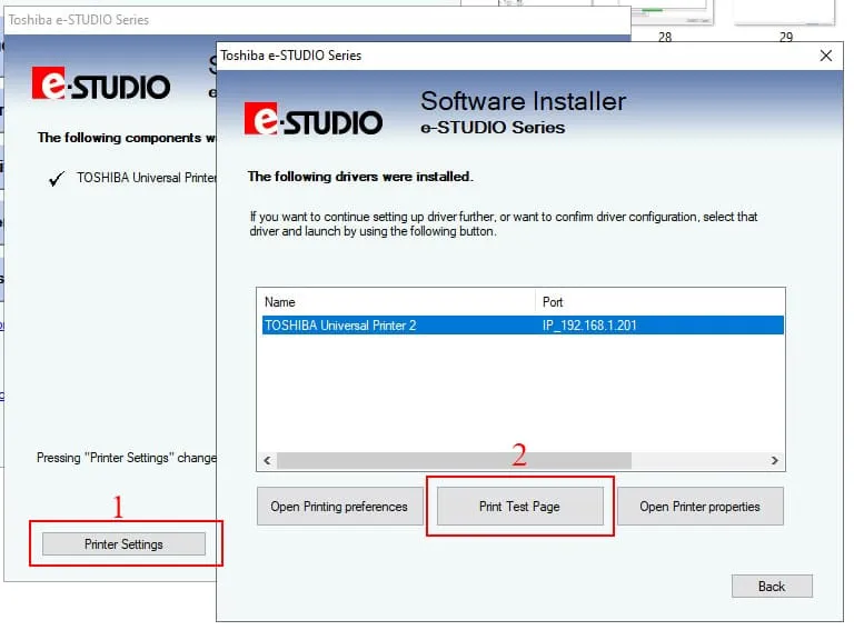 Quá trình cài đặt thành công, nhấn Print test Page