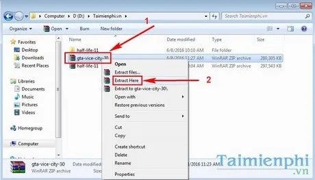 Quá trình giải nén file game nén của GTA Vice City bằng WinRAR