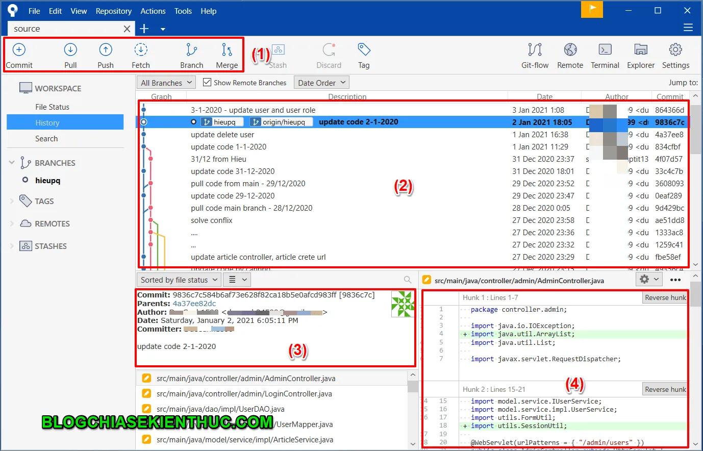 Quá trình tải mã nguồn (source code) về máy tính đang diễn ra trong SourceTree