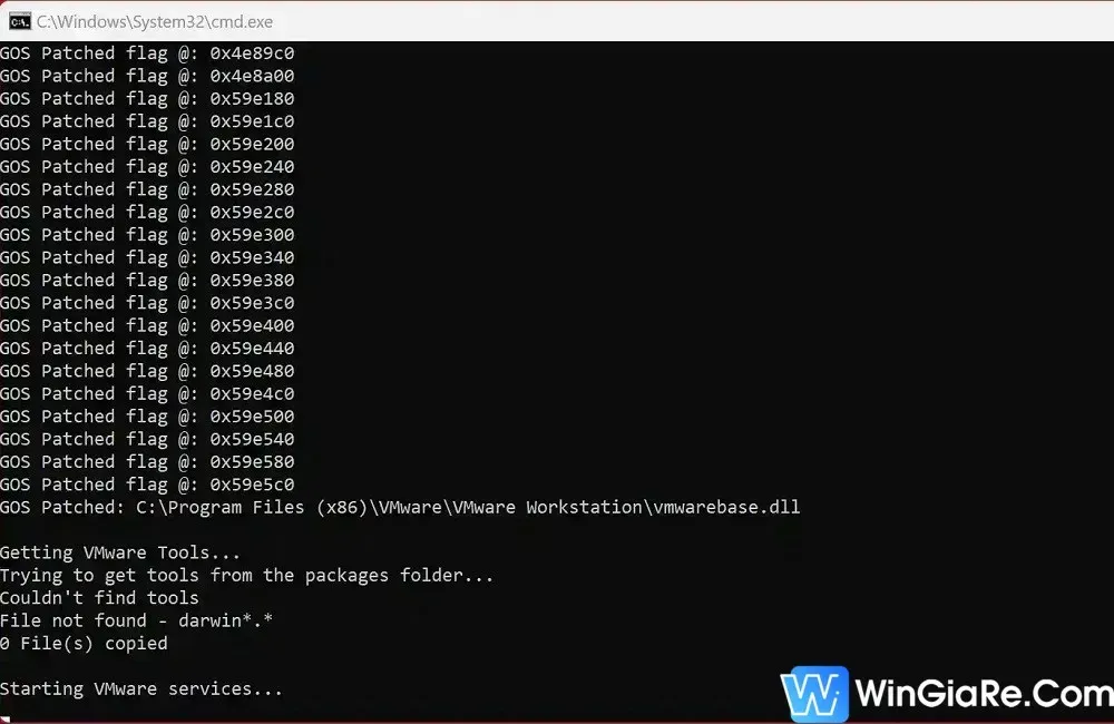 Quá trình Unlocker tool tự động sắp xếp và lưu lại file VMware