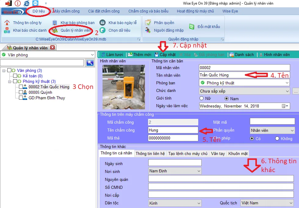 Quản lý và cập nhật thông tin nhân viên Wise Eye
