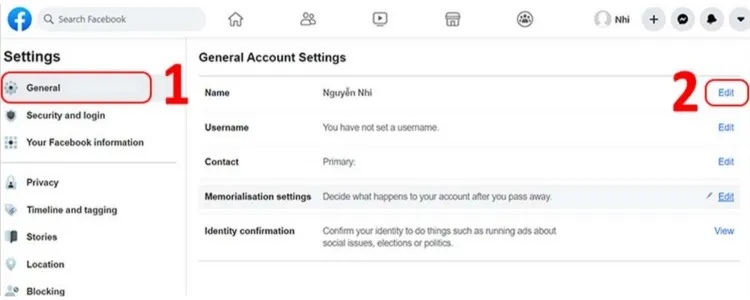 Quay lại mục General và chọn Edit Name
