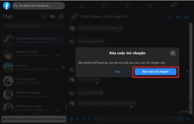 Quy trình cuối cùng để xóa nhóm chat trên Facebook vĩnh viễn