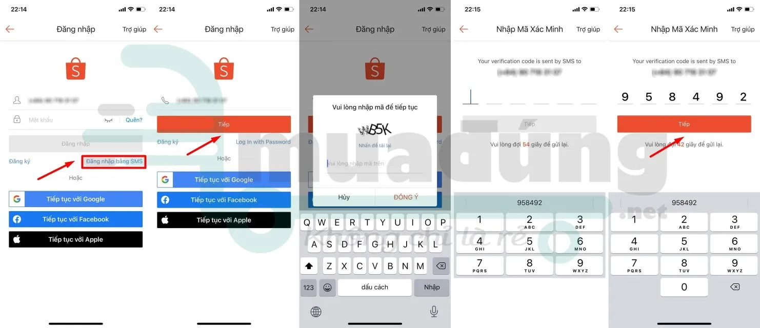 Quy trình đăng nhập Shopee bằng số điện thoại qua SMS