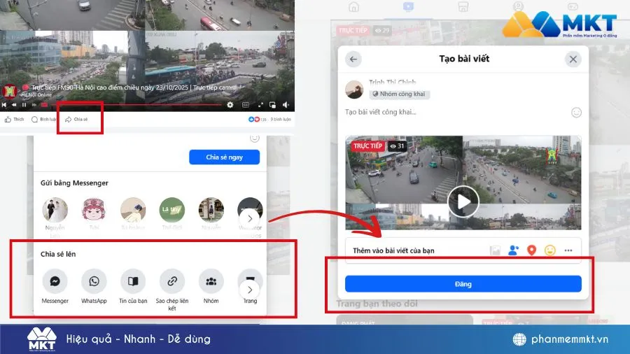 Quy trình đơn giản để chia sẻ live tream công khai của người khác lên các hội nhóm cộng đồng.