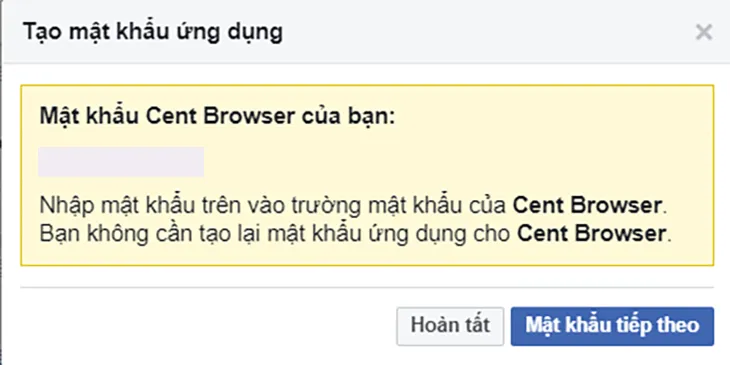Sao chép chuỗi mật khẩu ứng dụng được Facebook hiển thị