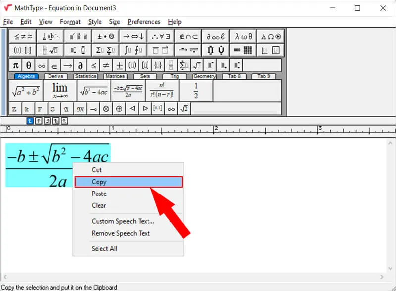 Sao chép công thức đã tạo trong MathType trước khi dán vào Word