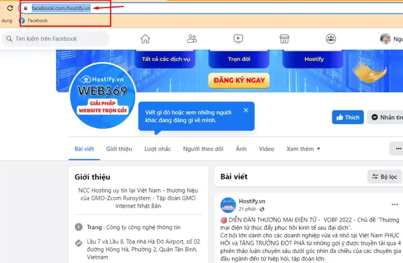 Sao chép đường dẫn URL Fanpage Facebook từ thanh địa chỉ trình duyệt