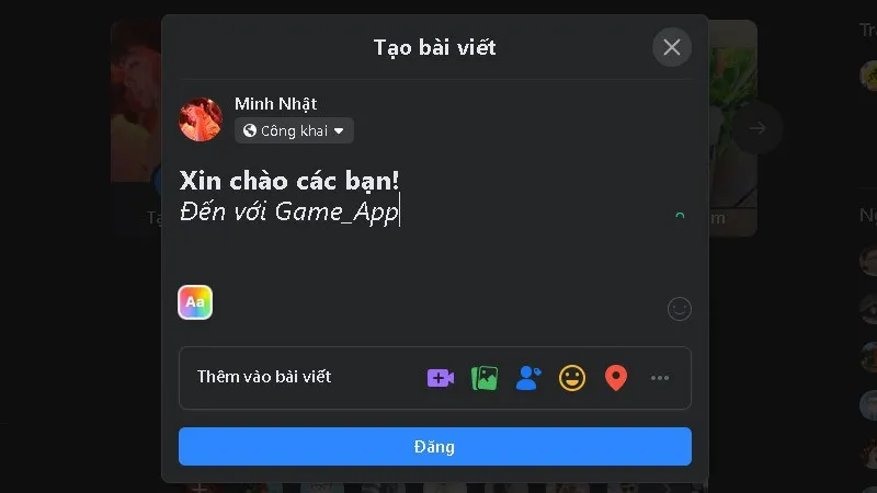 Sao chép nội dung đã định dạng về Status cá nhân