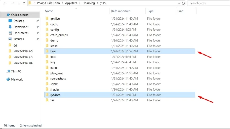 Sao chép và dán 2 file keys và sysdata vào thư mục cài đặt Yuzu