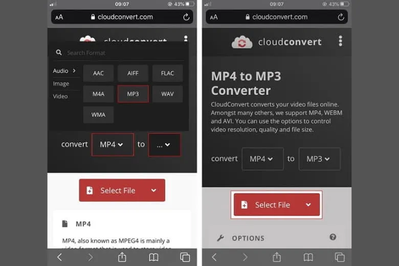 Sau đó vào Cloudconvert để tải bản MP3 của video đó về iPhone