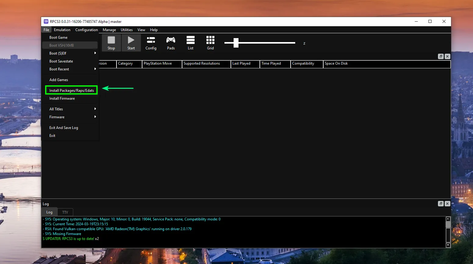 Sau khi cài đặt file PKG, trò chơi sẽ xuất hiện trong menu. Nhấp đúp để khởi động giả lập PS3 trên PC