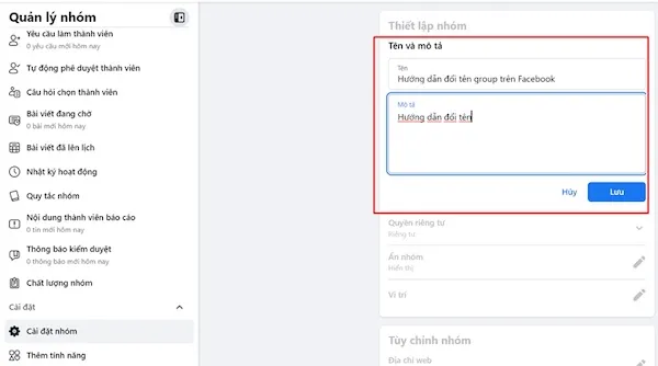 Sau khi nhập tên mới, hãy nhấn Lưu để hoàn thành quá trình đổi tên tài khoản facebook bằng máy tính