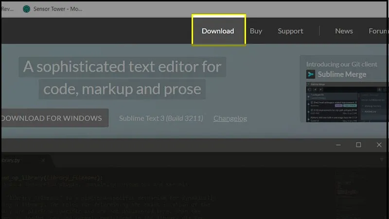 Screenshot trang Download chính thức của Sublime Text để tiến hành cài đặt