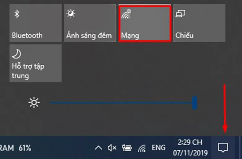 Sử dụng Action Center để thực hiện cách cài đặt mạng cho laptop Win 10