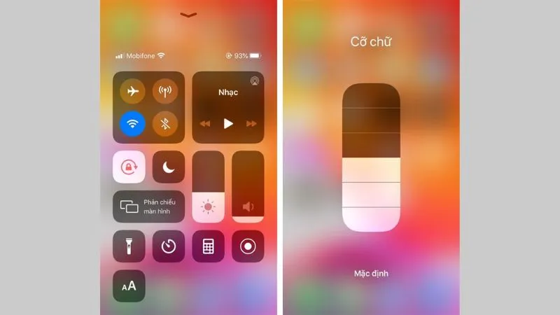 Sử dụng biểu tượng Aa trong Control Center để điều chỉnh nhanh