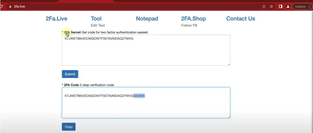 Sử dụng công cụ bên ngoài để chuyển dãy mã hóa 2FA thành 6 số xác thực