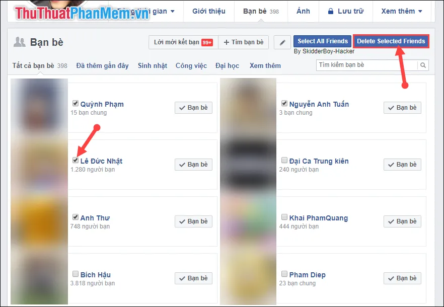 Sử dụng công cụ Delete Selected Friends