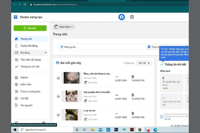 Sử dụng Creator Studio để xóa bài viết Fanpage bước 1