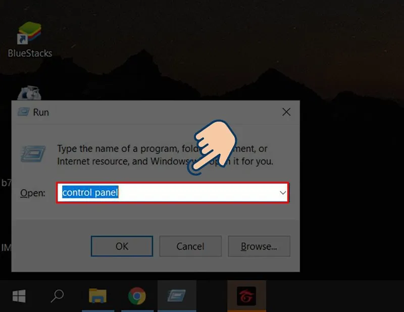 Sử dụng lệnh Windows + R để mở hộp thoại Run, tìm kiếm Control Panel để cài font chữ