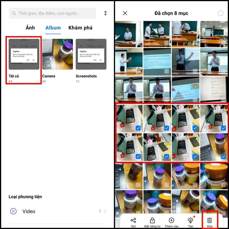 Sử dụng ứng dụng Album (Ảnh) để chọn và xóa các hình ảnh, video bị trùng lặp trên điện thoại OPPO