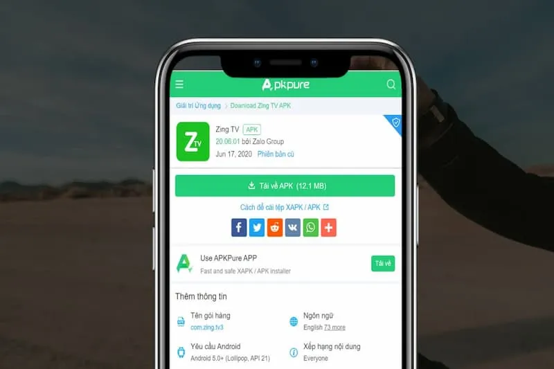 Tải file APK của Zing TV cho điện thoại Android, chuẩn bị cho việc xem ngoại tuyến