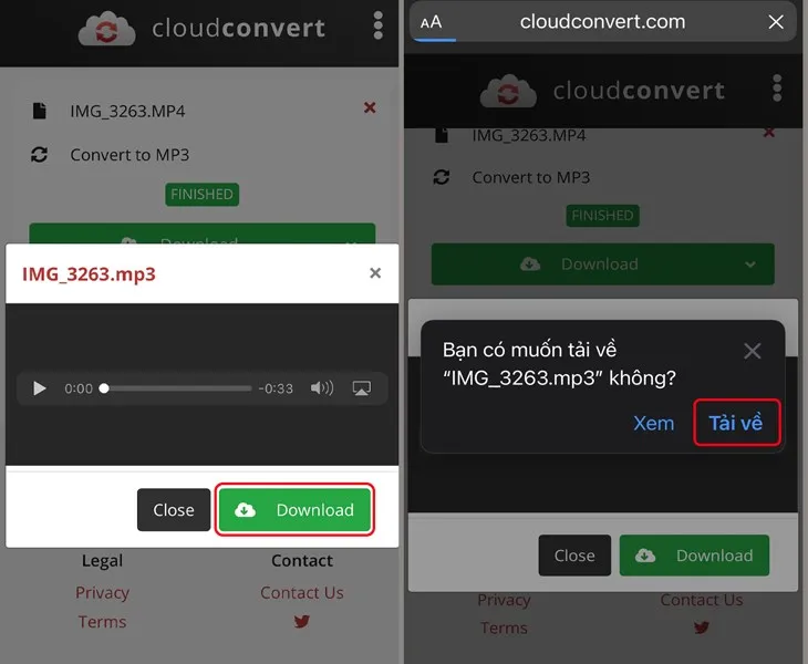 Tải file mp3 đã chuyển đổi về máy