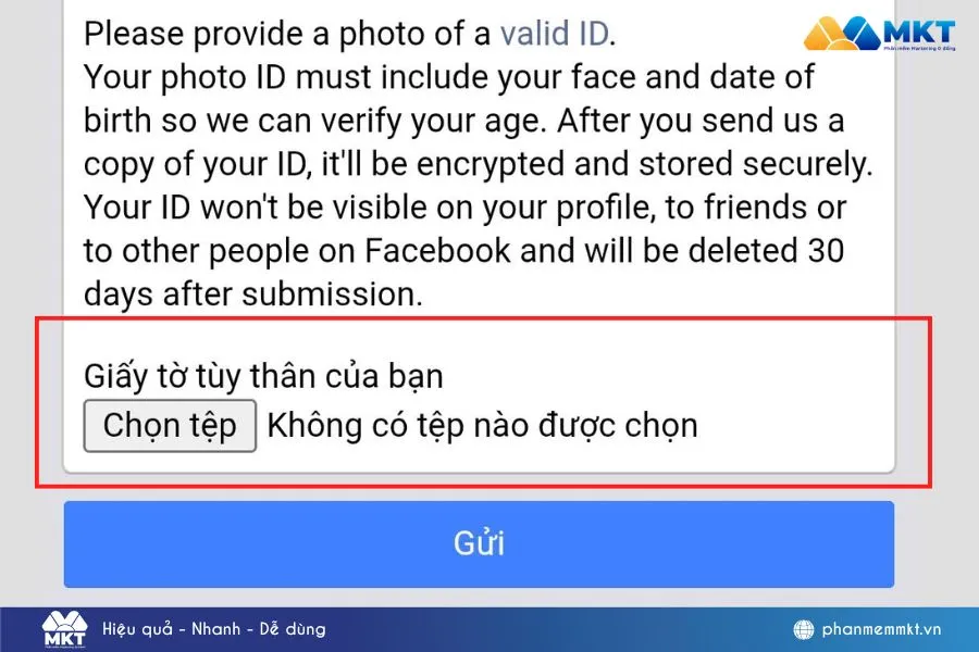 Tải giấy tờ tùy thân để hoàn tất thay đổi năm sinh trên Facebook khi bị giới hạn