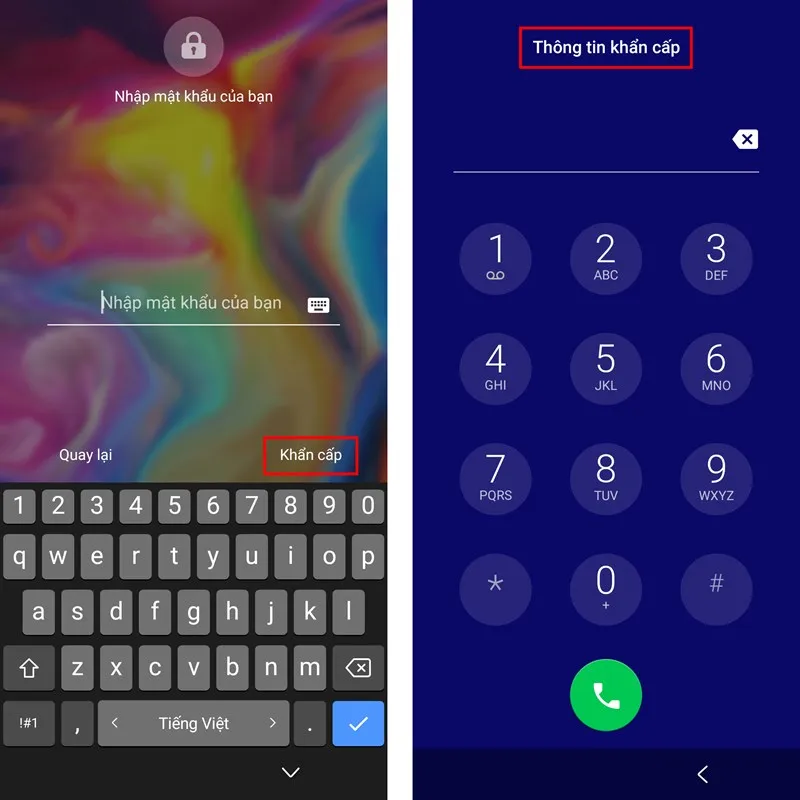 Tại màn hình khóa, nhấn nút Khẩn cấp và sau đó nhấn 2 lần vào Thông tin khẩn cấp