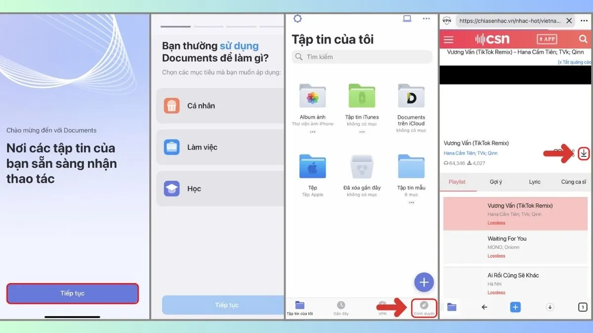 Tải nhạc chuông mong muốn từ Trình duyệt Documents