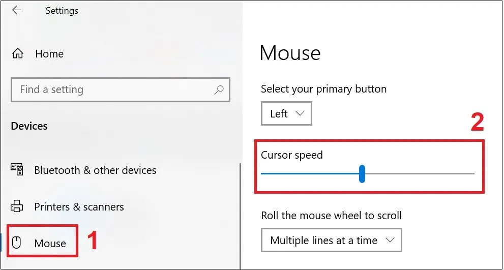 Tại thanh Cursor speed, kéo sang phải để tăng tốc độ chuột hoặc sang trái để giảm