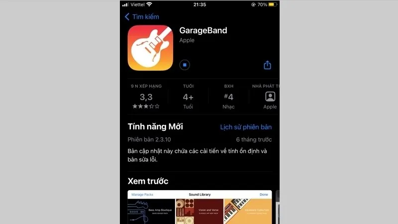 Tải ứng dụng GarageBand trên App Store về iPhone XS Max