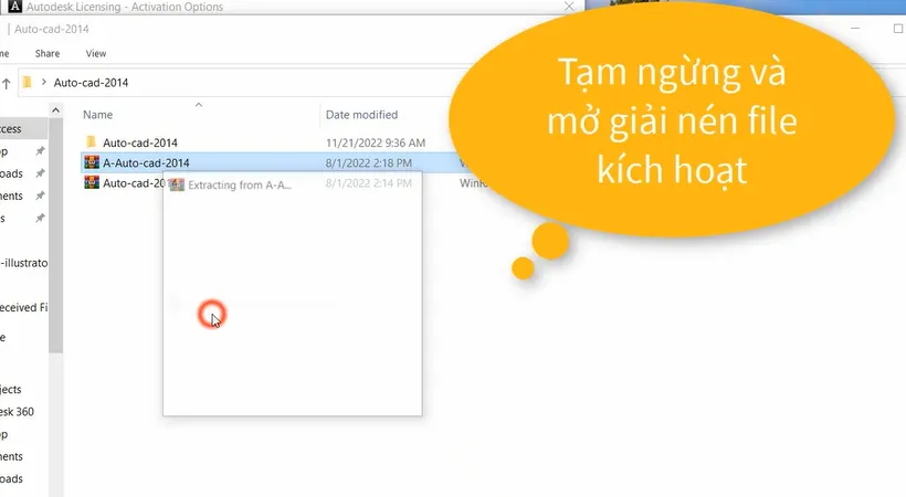 Tạm ngừng và mở giải nén file kích hoạt