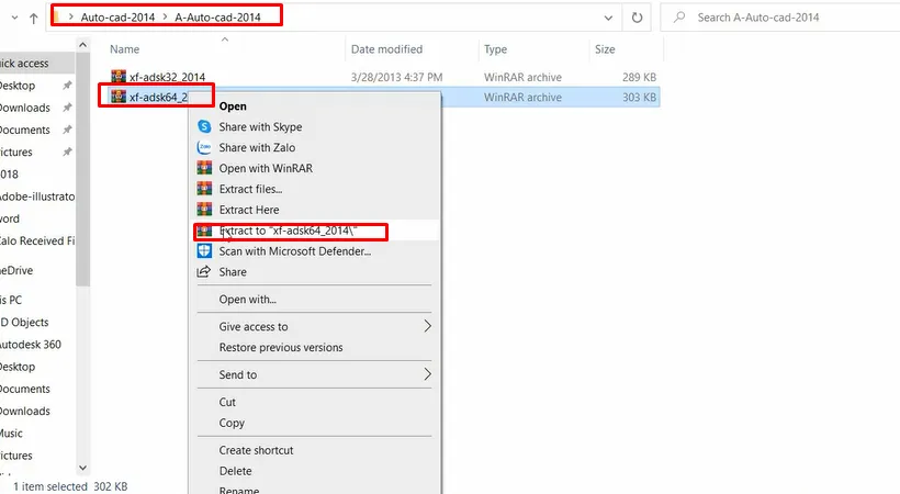 Tạm thời ẩn cửa sổ AutoCAD và Mở file Crack chọn file xf-adsk64.exe chọn Run as administrator