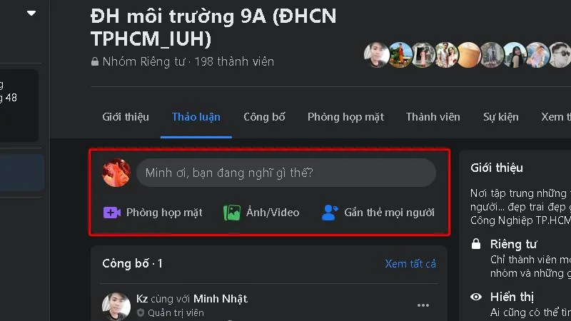 Tạo bài viết trong nhóm để sử dụng tính năng viết chữ nghiêng facebook