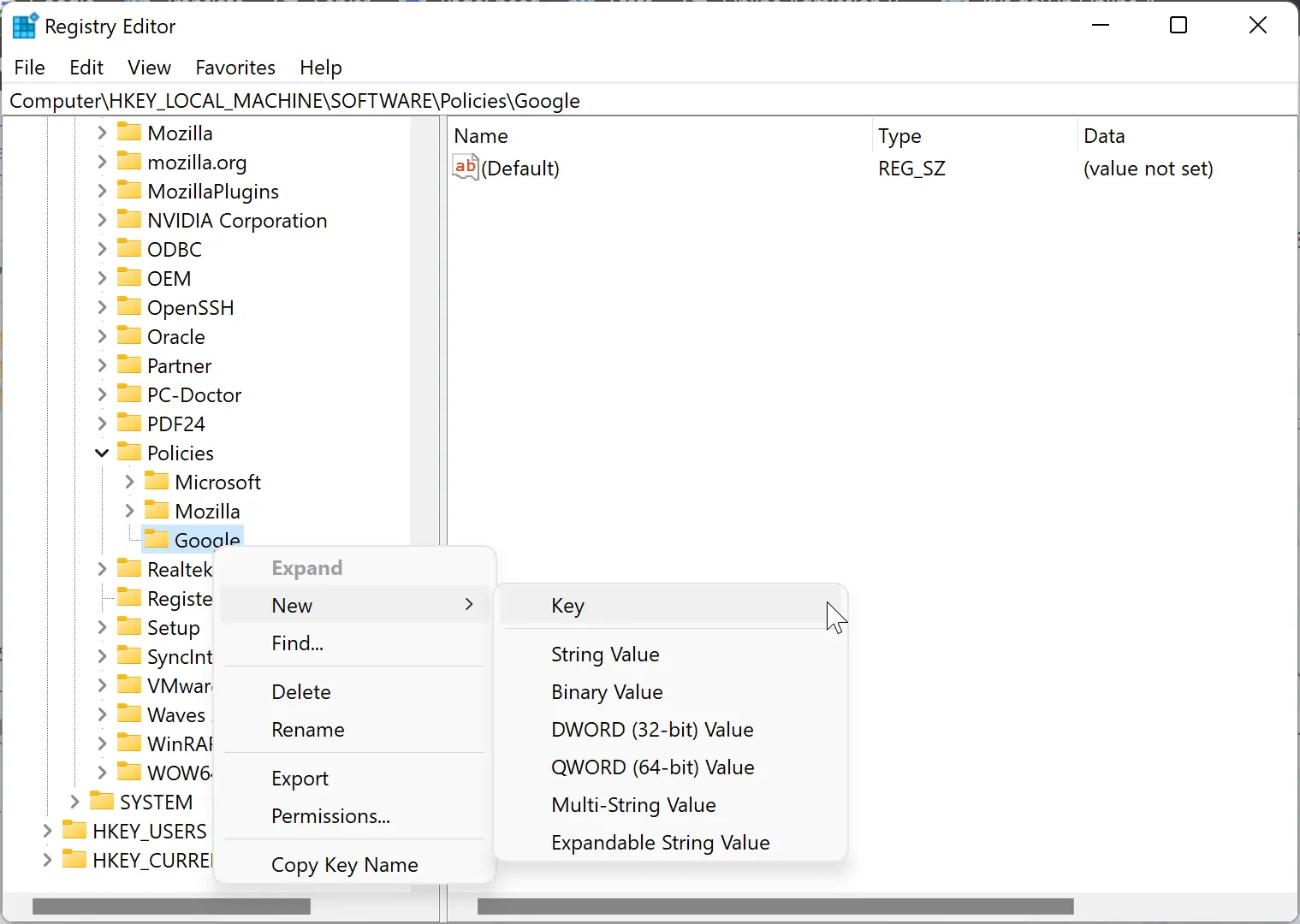 Tạo khóa mới (Key) dưới Google để thiết lập Chrome