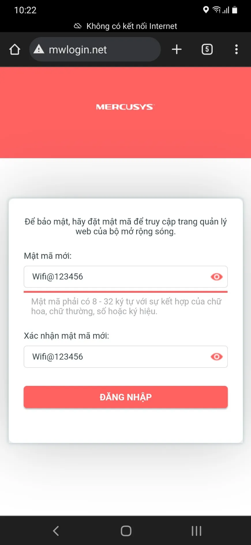 Tạo mật khẩu quản lý thiết bị trong quá trình cách cài đặt mercusys