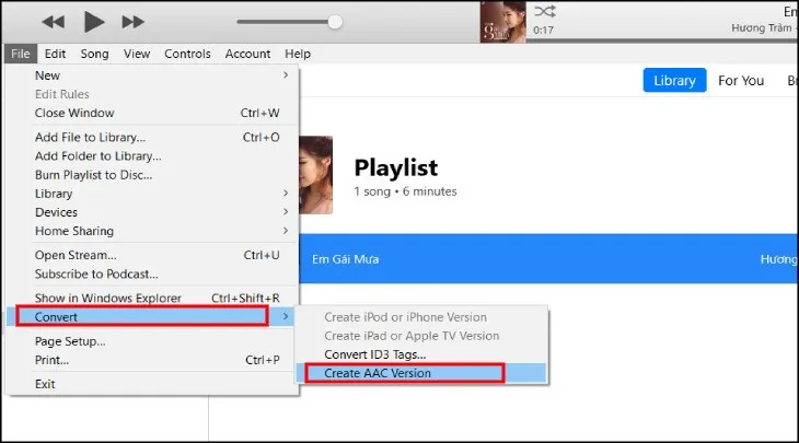 Tạo phiên bản AAC (Create AAC Version) cho đoạn nhạc đã cắt