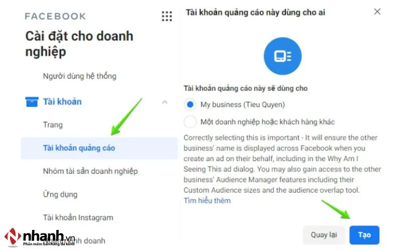 Tạo tài khoản quảng cáo