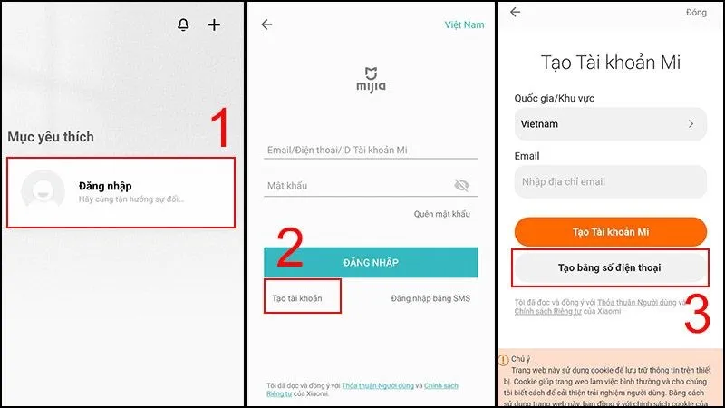 Tạo tài khoản trên ứng dụng Mi Home của Xiaomi