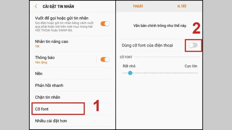 Tắt chế độ dùng cỡ font điện thoại trong tin nhắn