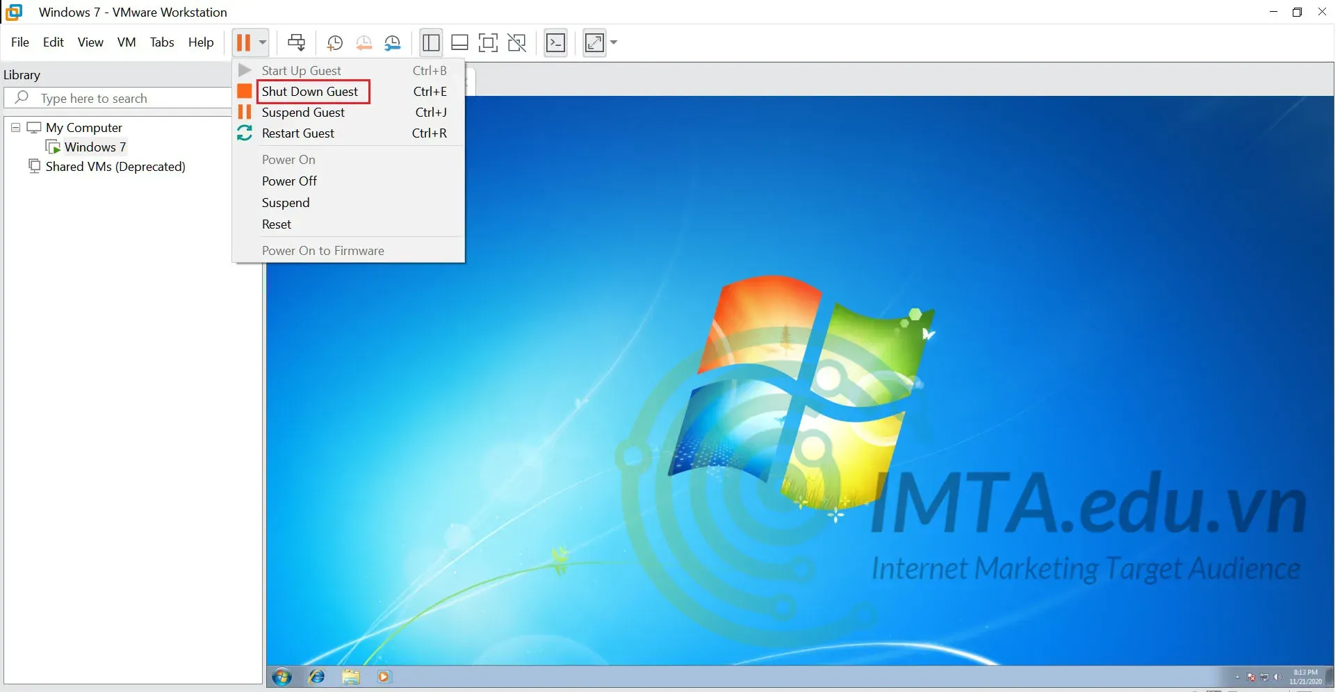 Tắt hệ điều hành của máy ảo đang chạy