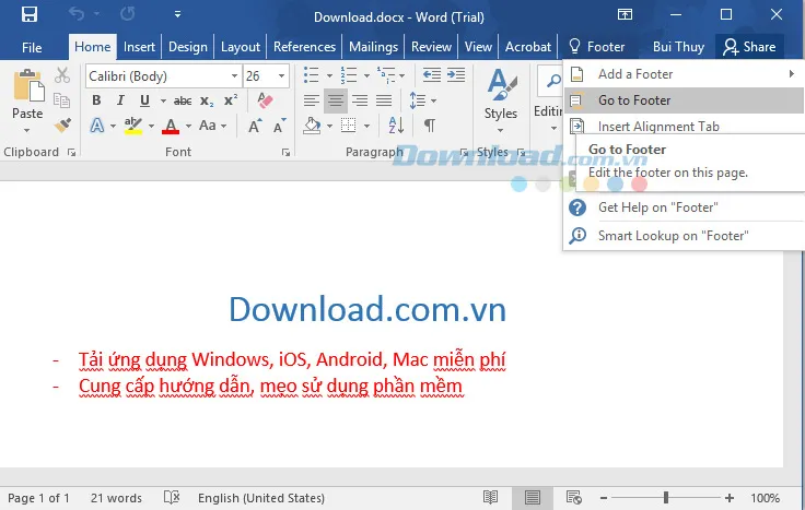Tell me trên Word 2016