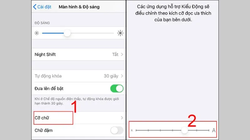 Thanh điều chỉnh Cỡ chữ iPhone trong cài đặt Màn hình