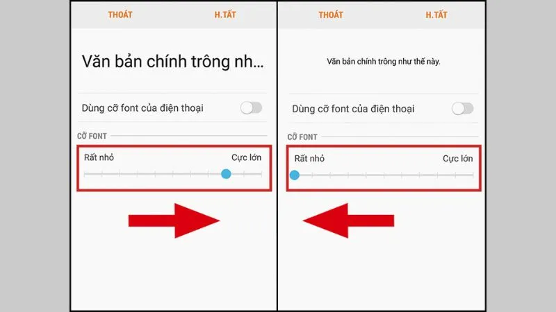 Thanh điều chỉnh cỡ font tin nhắn Android