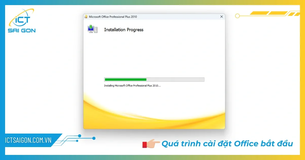 Thanh tiến trình cài đặt Microsoft Office 2010 đang diễn ra