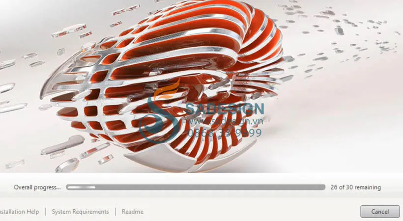 Thanh tiến trình hiển thị quá trình chờ đợi để phần mềm Inventor 2016 được cài đặt đầy đủ vào hệ thống