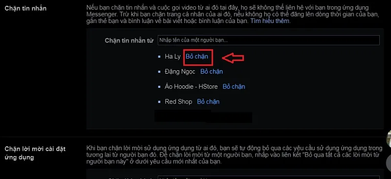 Thao tác bỏ chặn tin nhắn trên Messenger Facebook phiên bản web