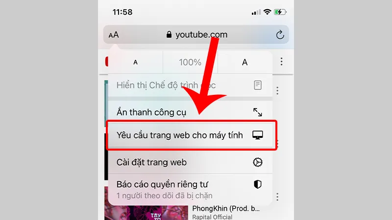 Thao tác chọn biểu tượng Toàn Màn Hình để chuẩn bị kích hoạt PiP